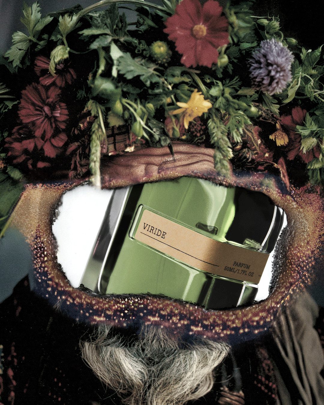 Artistic shot of Viride fragrance bottle